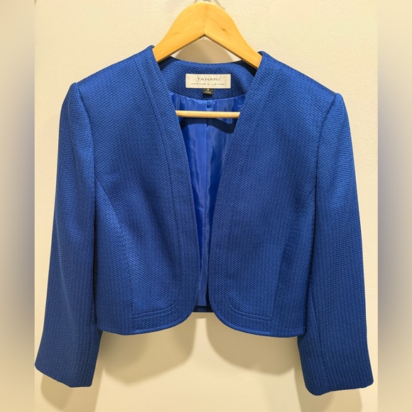 Tahari ASL Blue 2-Piece Suit Set Size 8 Sheath Dress & Cropped Blazer - Picture 6 of 11